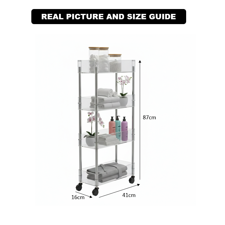 Ribbed & Slim 4-Tier Moveable Acrylic Trolley - All-In-One Store Pakistan