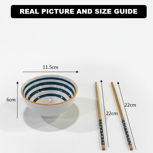 Modern Indigo Ceramic Bowls Set with Chopsticks - All-In-One Store Pakistan