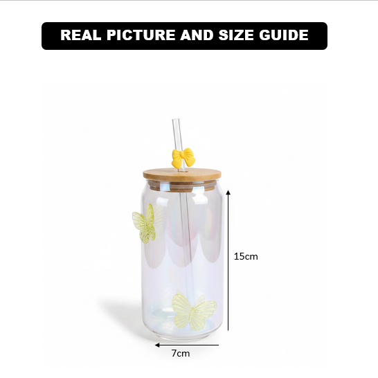 LumiButterfly Glass Tumbler with Straw - All-In-One Store Pakistan