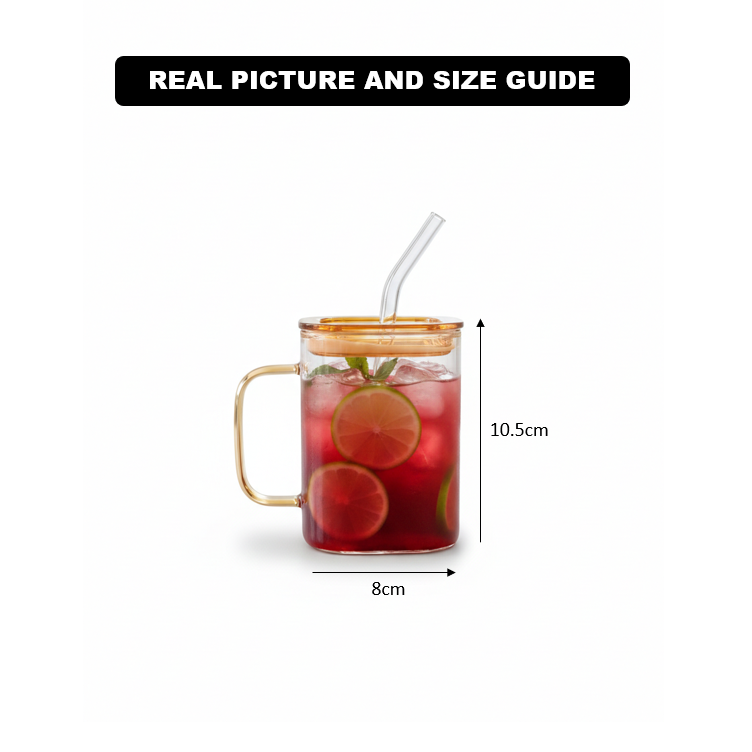 Mini Square Glass Tumbler & Straw with Airtight Lid - All-In-One Store Pakistan