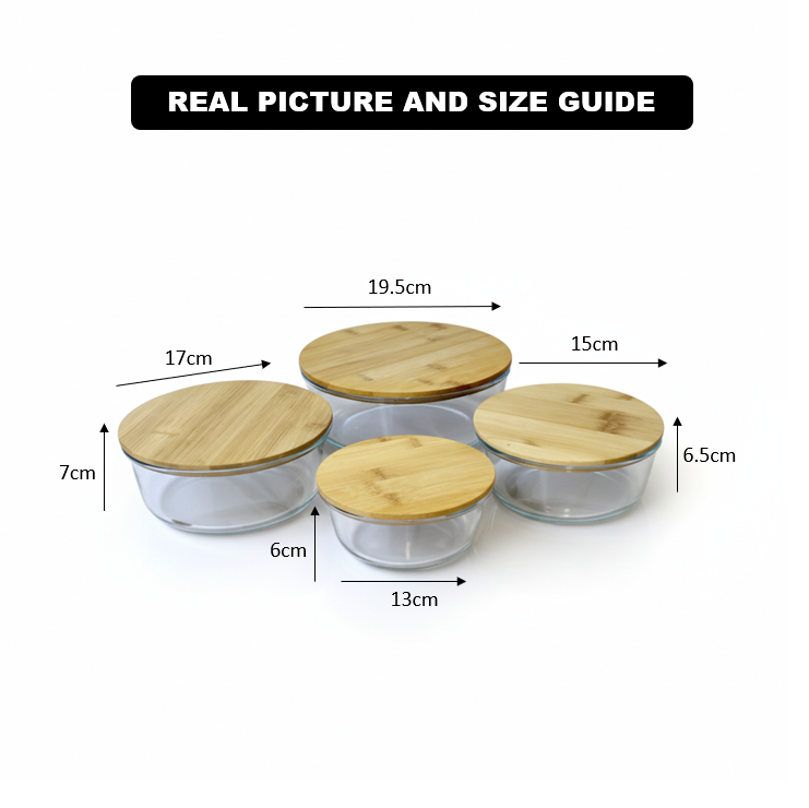 4Pcs Airtight Bamboo-Lid Glass Bowls Set – Round - All-In-One Store Pakistan