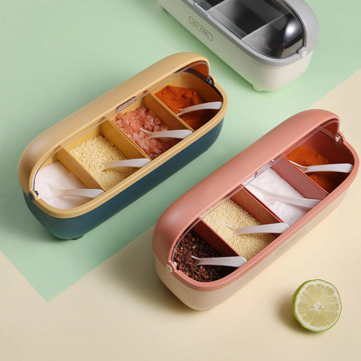 Minimalist 4-Compartment Spice Box with Spoons - All-In-One Store Pakistan