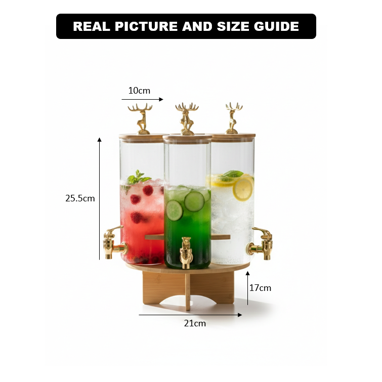3-Pcs TintedGlass Square Beverage Dispenser Set with Rotatable Wooden Stand (1148) - All-In-One Store Pakistan