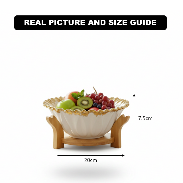GoldRim Ceramic Bowl with Wooden Base - All-In-One Store Pakistan