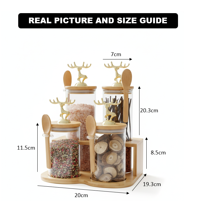 TintedGold 4-Pcs Airtight Storage Jars Set (1105) with Bamboo Spoon & Stand - All-In-One Store Pakistan