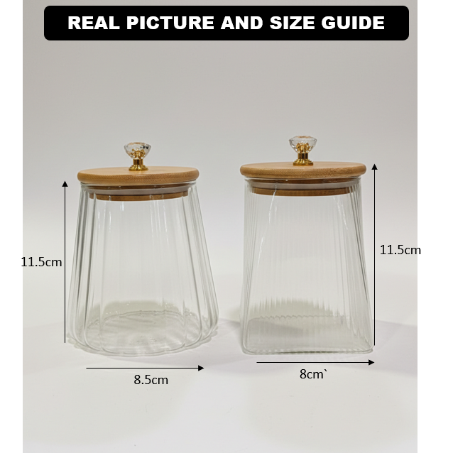 Ribbed Airtight Glass Jar with Bamboo Lid & Crystal Knob - All-In-One Store Pakistan