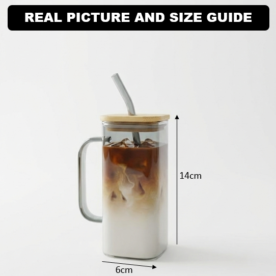 Square Glass Tumbler & Straw with Wooden Airtight Lid - All-In-One Store Pakistan