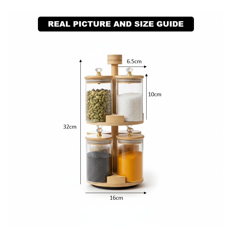 360° Rotating 2-Tier BambooLuxe Spice Tower (1108) - All-In-One Store Pakistan