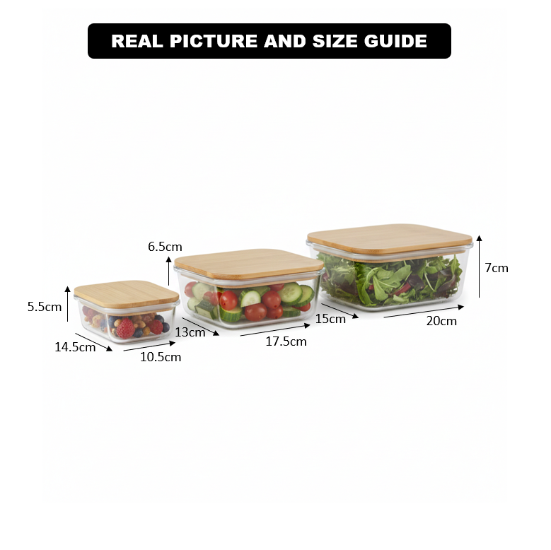 3Pcs Airtight Bamboo-Lid Glass Bowls Set (1144) – Square - All-In-One Store Pakistan