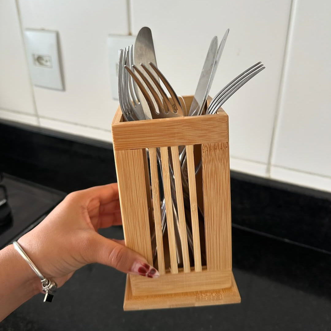 Natural Bamboo Kitchen Utensil Holder - All-In-One Store Pakistan