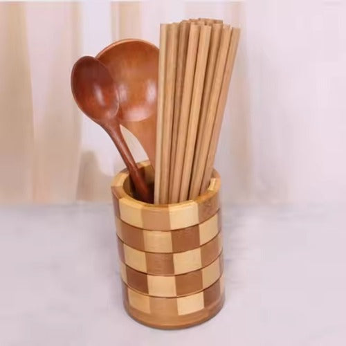 Grid Styles Bamboo Utensil Holder - All-In-One Store Pakistan