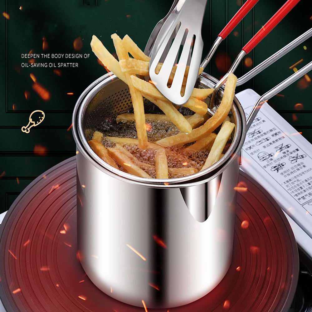 Stianless Steel Deep Fryer with Stainer & Detachable Handle - All-In-One Store Pakistan