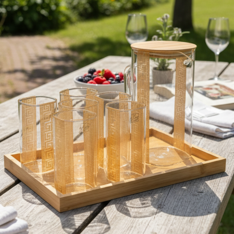 GoldLine Patterned 8-Pcs Glass Beverage Set - All-In-One Store Pakistan