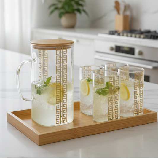 GoldLine Patterned 8-Pcs Glass Beverage Set - All-In-One Store Pakistan