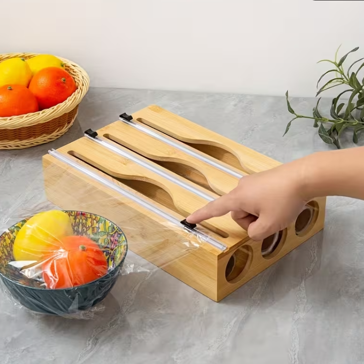 3in1 Wall-Mounted Bamboo Wrap Cutter & Holder - All-In-One Store Pakistan