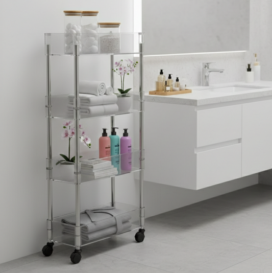 Ribbed & Slim 4-Tier Moveable Acrylic Trolley - All-In-One Store Pakistan