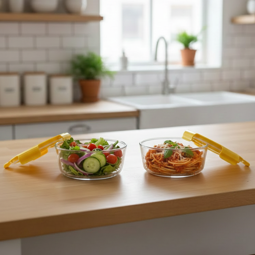 2Pcs Glass Bowls Set with Vented Lids - Round - All-In-One Store Pakistan