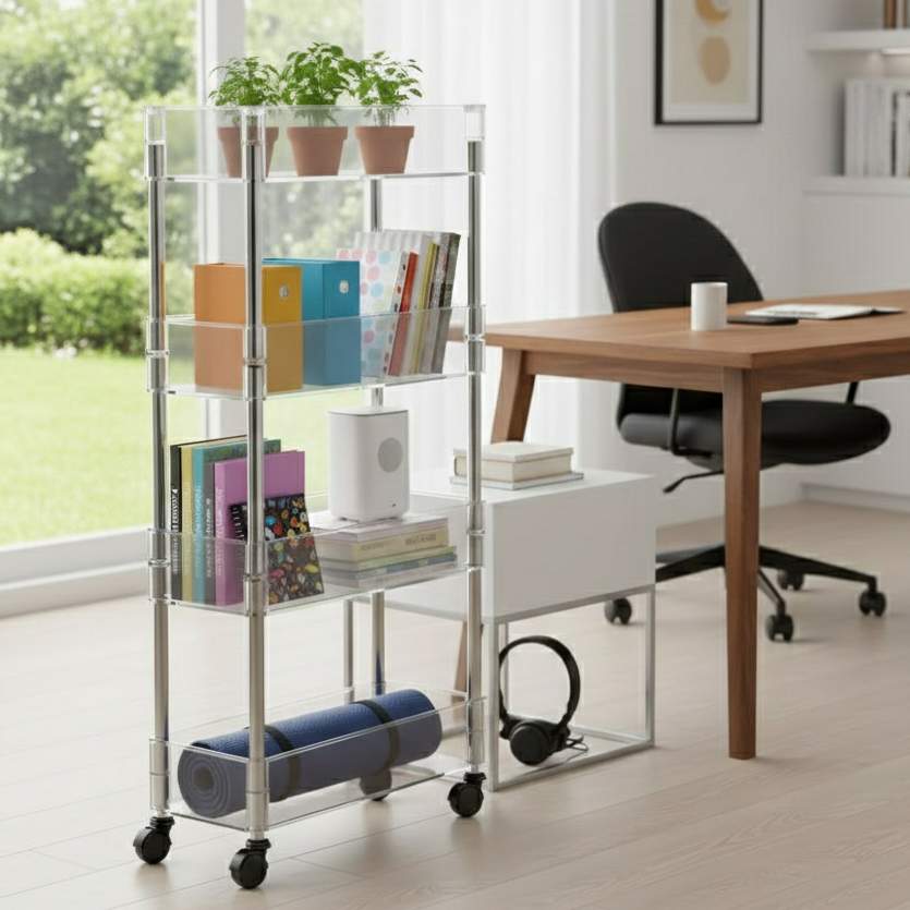 Ribbed & Slim 4-Tier Moveable Acrylic Trolley - All-In-One Store Pakistan