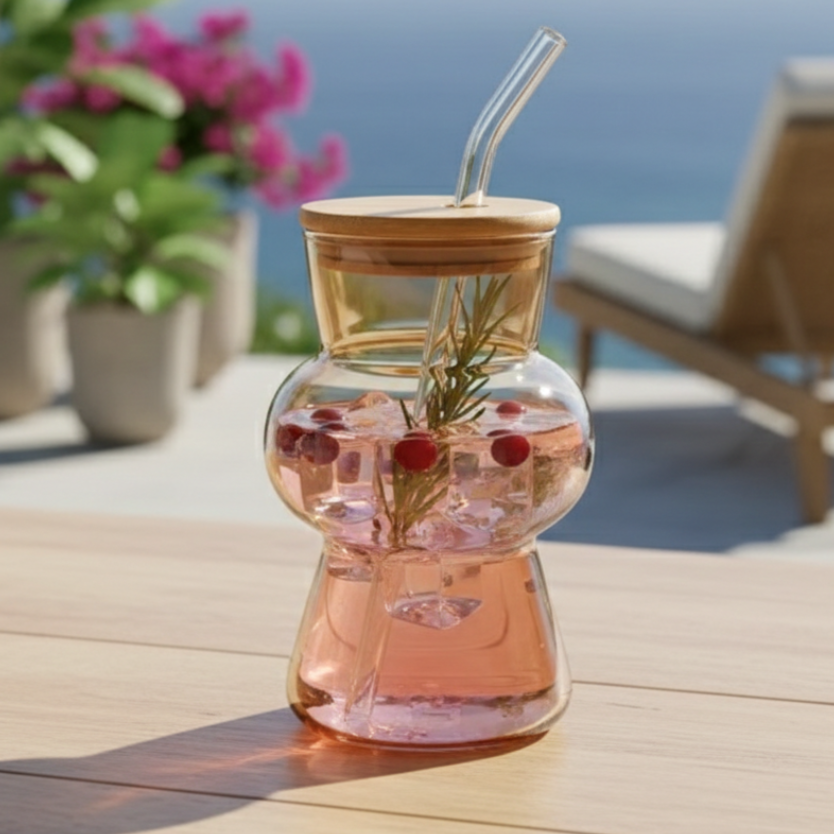Hourglass Shaped Tinted Glass Tumbler with Straw - All-In-One Store Pakistan