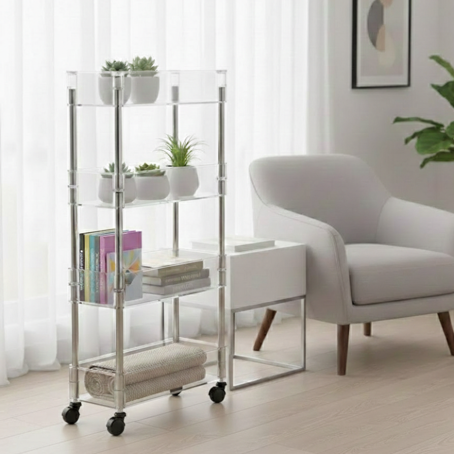 Ribbed & Slim 4-Tier Moveable Acrylic Trolley - All-In-One Store Pakistan