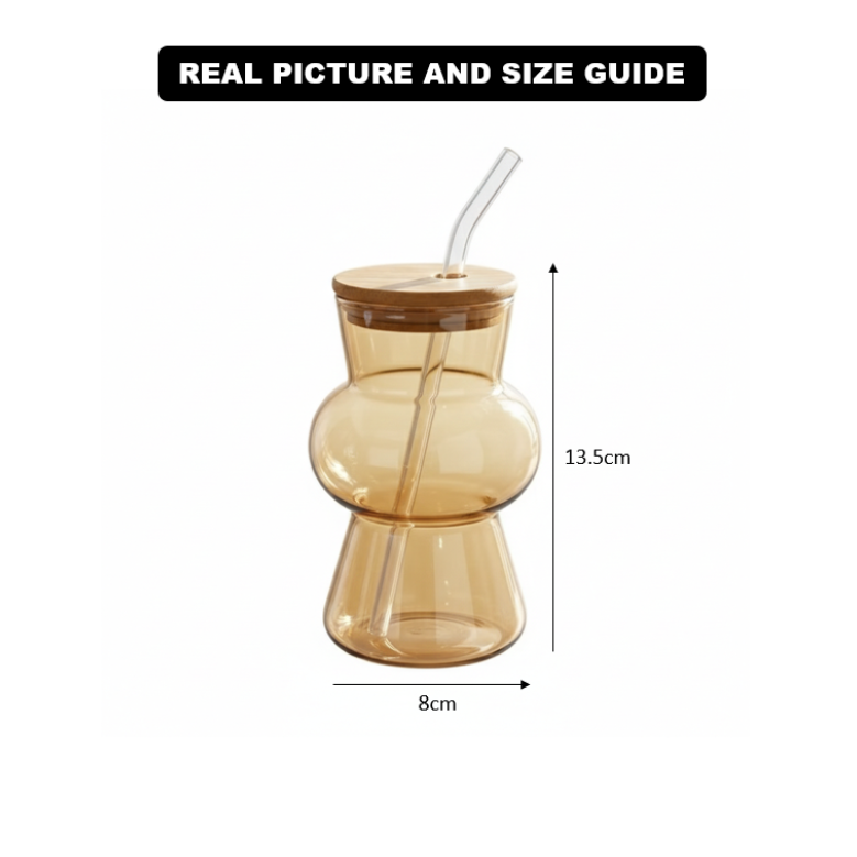 Hourglass Shaped Tinted Glass Tumbler with Straw - All-In-One Store Pakistan