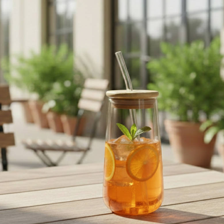 Teardrop Tinted Glass Tumbler with Straw - All-In-One Store Pakistan