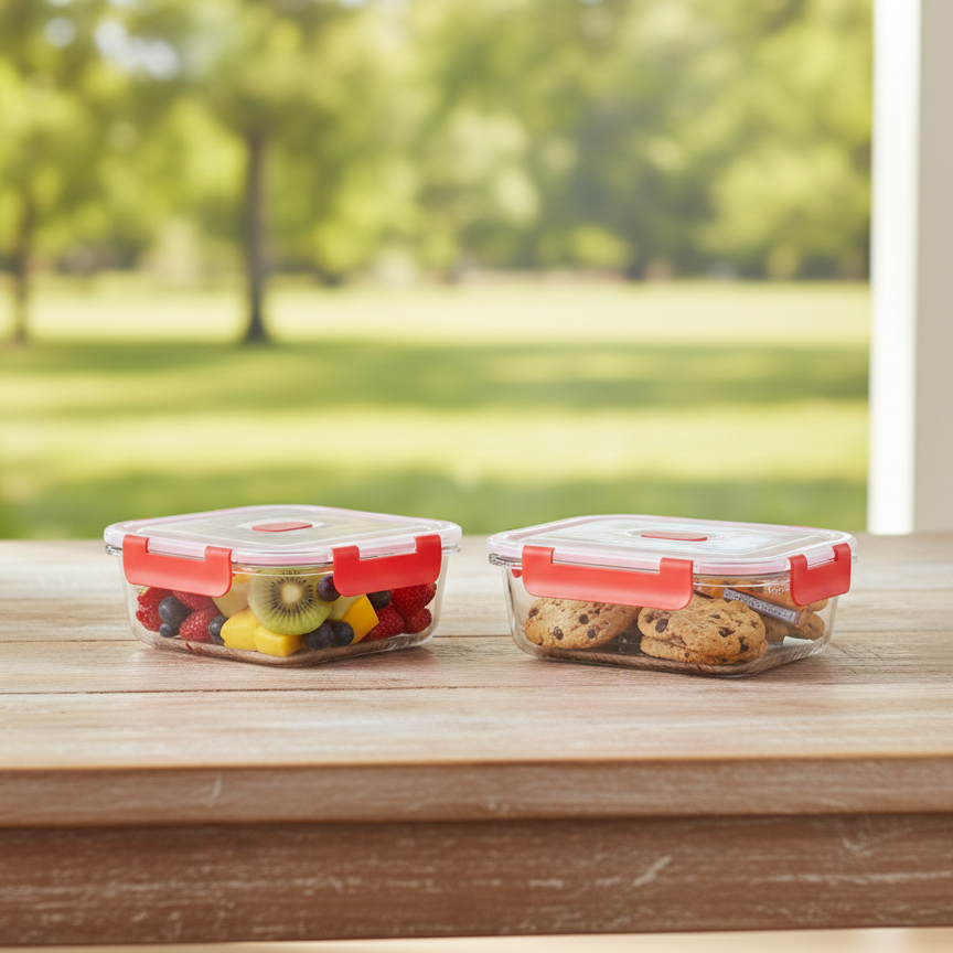 2Pcs Glass Bowls Set with Vented Lids - Rectangle - All-In-One Store Pakistan