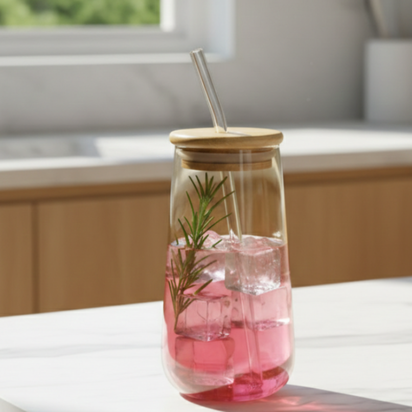 Teardrop Tinted Glass Tumbler with Straw - All-In-One Store Pakistan