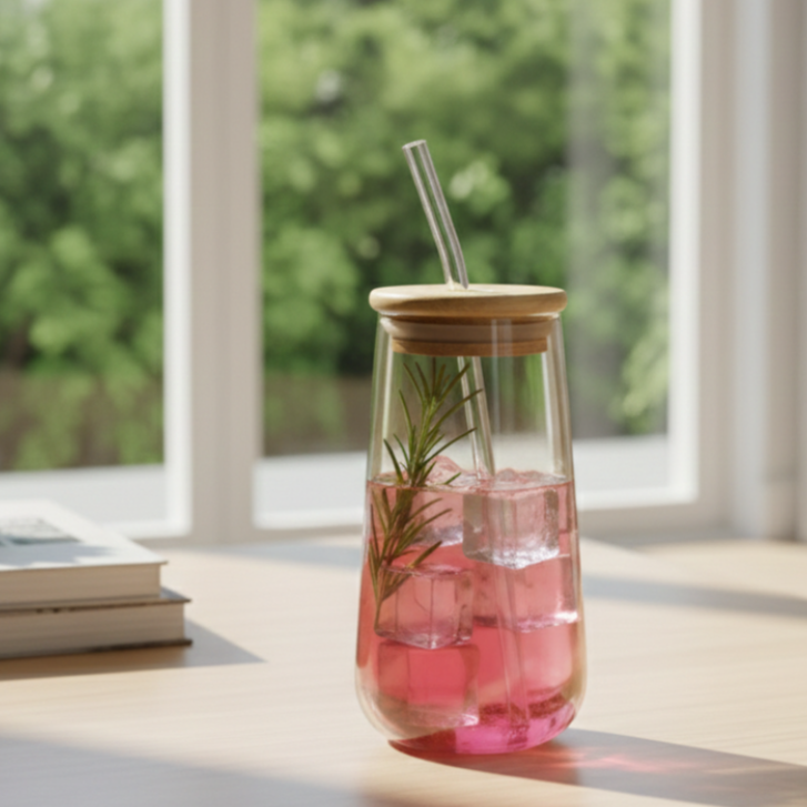 Teardrop Tinted Glass Tumbler with Straw - All-In-One Store Pakistan