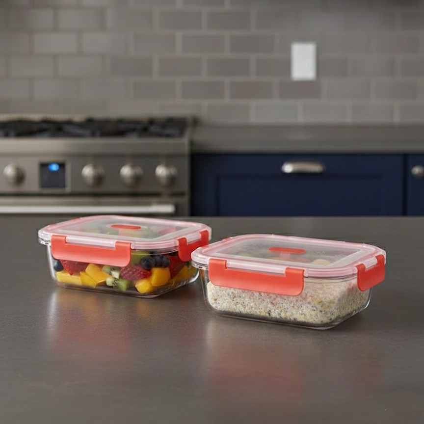 2Pcs Glass Bowls Set with Vented Lids - Rectangle - All-In-One Store Pakistan