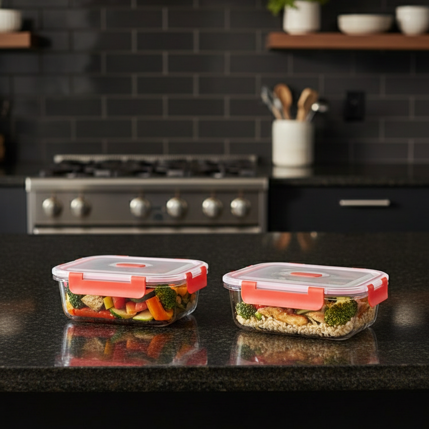 2Pcs Glass Bowls Set with Vented Lids - Rectangle - All-In-One Store Pakistan