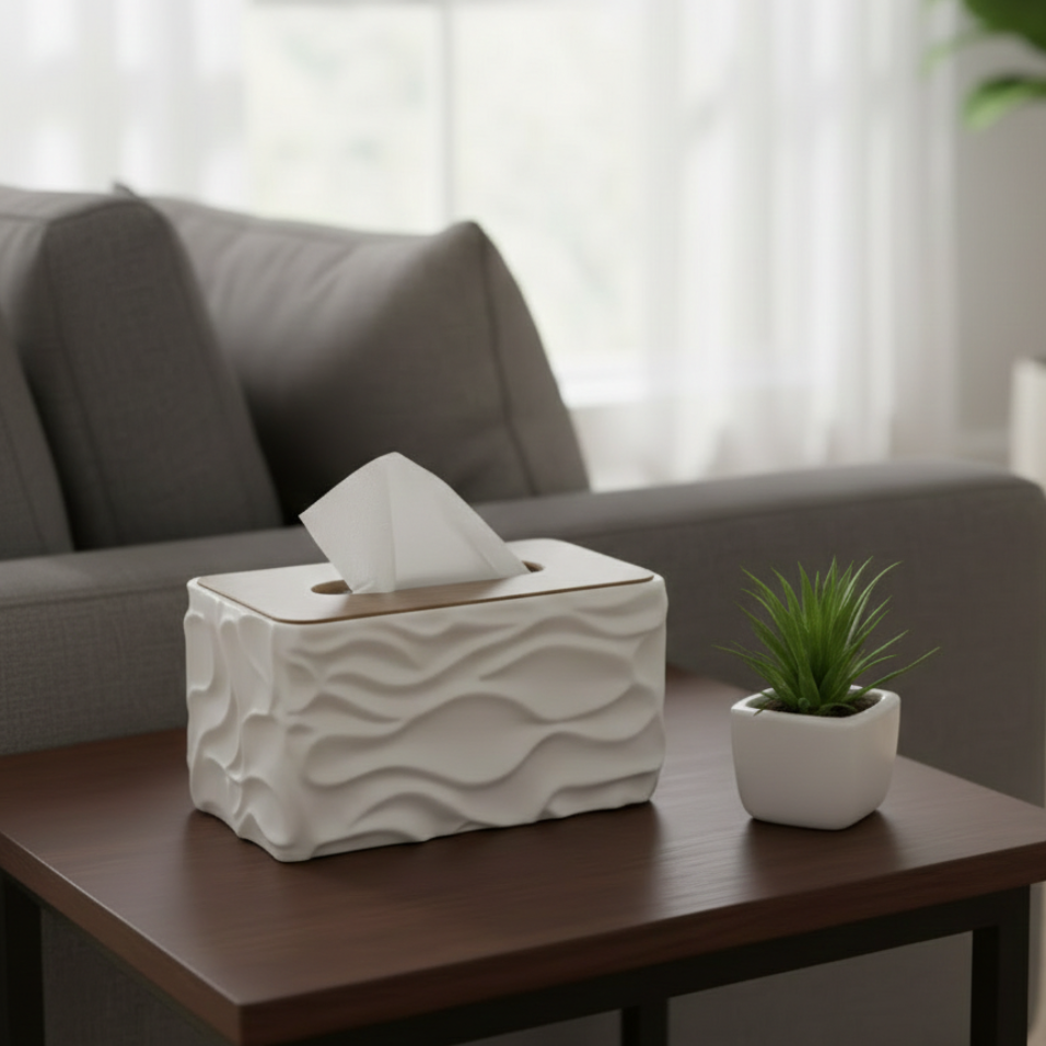 WaveLuxe Wooden-Top Tissue Box - All-In-One Store Pakistan