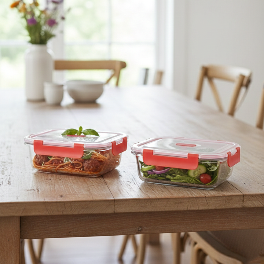 2Pcs Glass Bowls Set with Vented Lids - Rectangle - All-In-One Store Pakistan