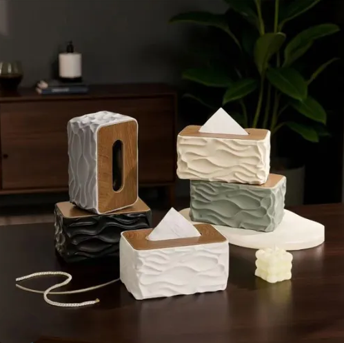 WaveLuxe Wooden-Top Tissue Box - All-In-One Store Pakistan