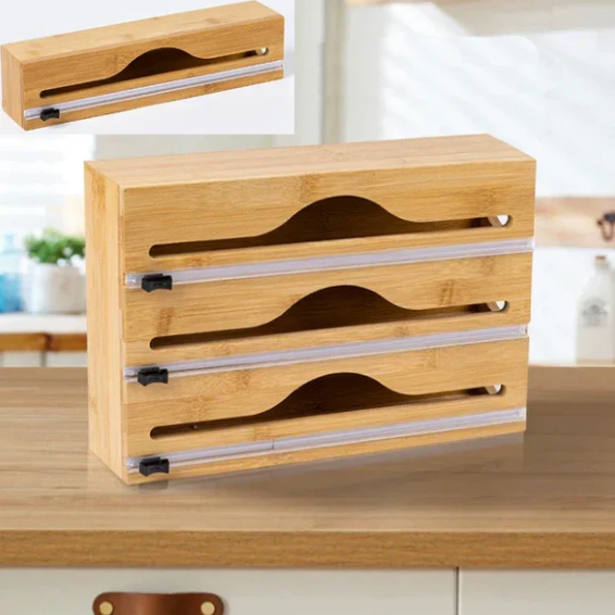 3in1 Wall-Mounted Bamboo Wrap Cutter & Holder - All-In-One Store Pakistan