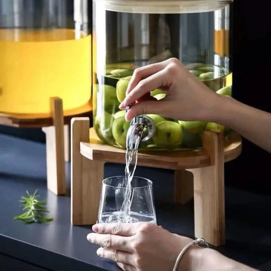 SunriseAmber Glass Dispenser with Airtight Lid and Bamboo Stand - All-In-One Store Pakistan