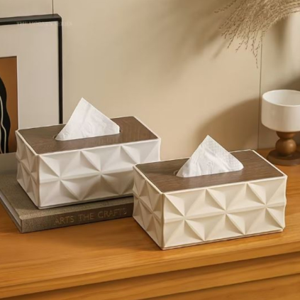 Geometrical Style Wooden-Top Tissue Box - All-In-One Store Pakistan