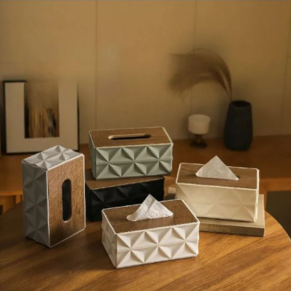 Geometrical Style Wooden-Top Tissue Box - All-In-One Store Pakistan