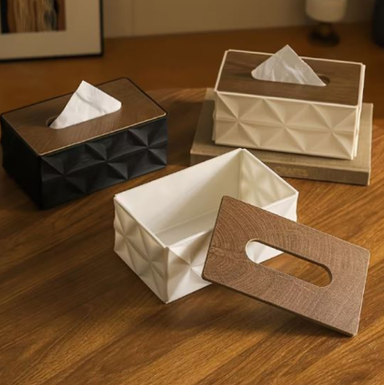 Geometrical Style Wooden-Top Tissue Box - All-In-One Store Pakistan