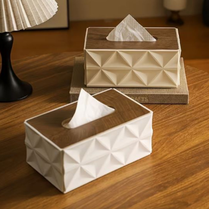 Geometrical Style Wooden-Top Tissue Box - All-In-One Store Pakistan
