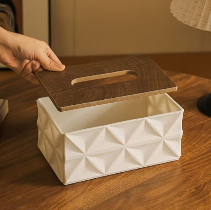 Geometrical Style Wooden-Top Tissue Box - All-In-One Store Pakistan