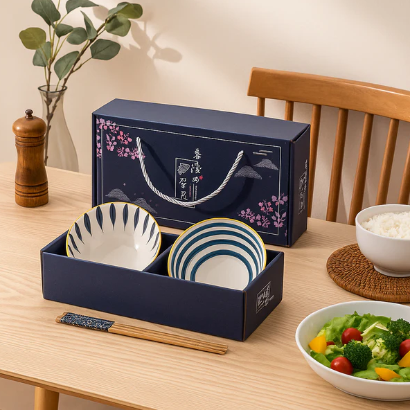 Modern Indigo Ceramic Bowls Set with Chopsticks - All-In-One Store Pakistan