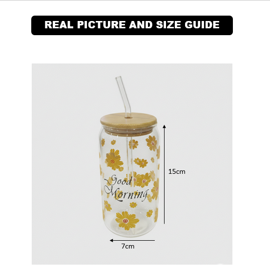 SunDaisy Printed Glass Tumbler with Straw - All-In-One Store Pakistan