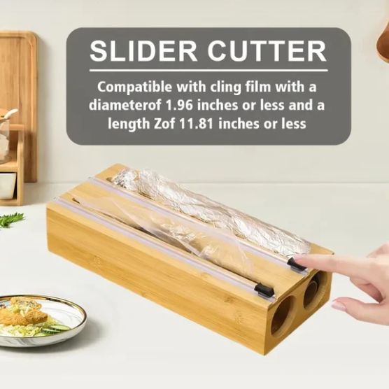 3in1 Wall-Mounted Bamboo Wrap Cutter & Holder - All-In-One Store Pakistan