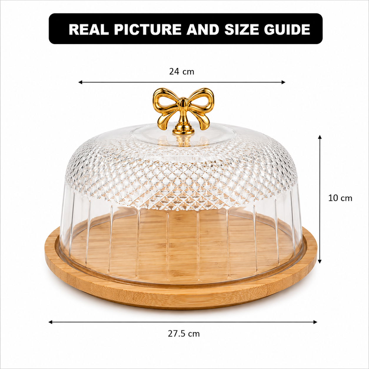 CrystalDome Dessert Server with Bamboo Tray - All-In-One Store Pakistan