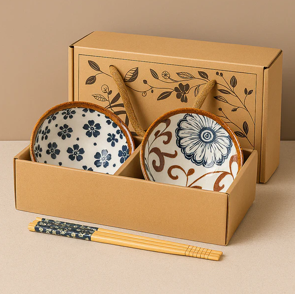 Kyoto Flora Ceramic Bowls Set with Chopsticks - All-In-One Store Pakistan