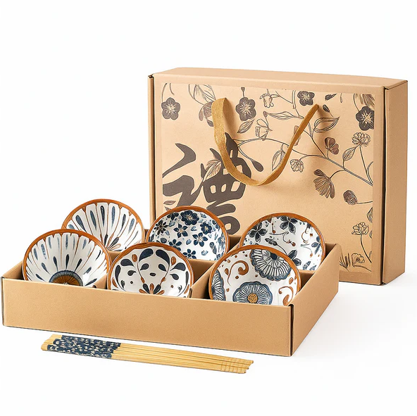 Kyoto Flora Ceramic Bowls Set with Chopsticks - All-In-One Store Pakistan