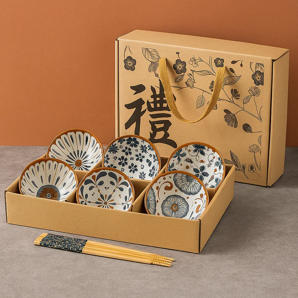 Kyoto Flora Ceramic Bowls Set with Chopsticks - All-In-One Store Pakistan