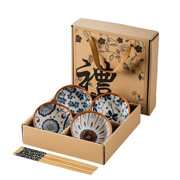 Kyoto Flora Ceramic Bowls Set with Chopsticks - All-In-One Store Pakistan