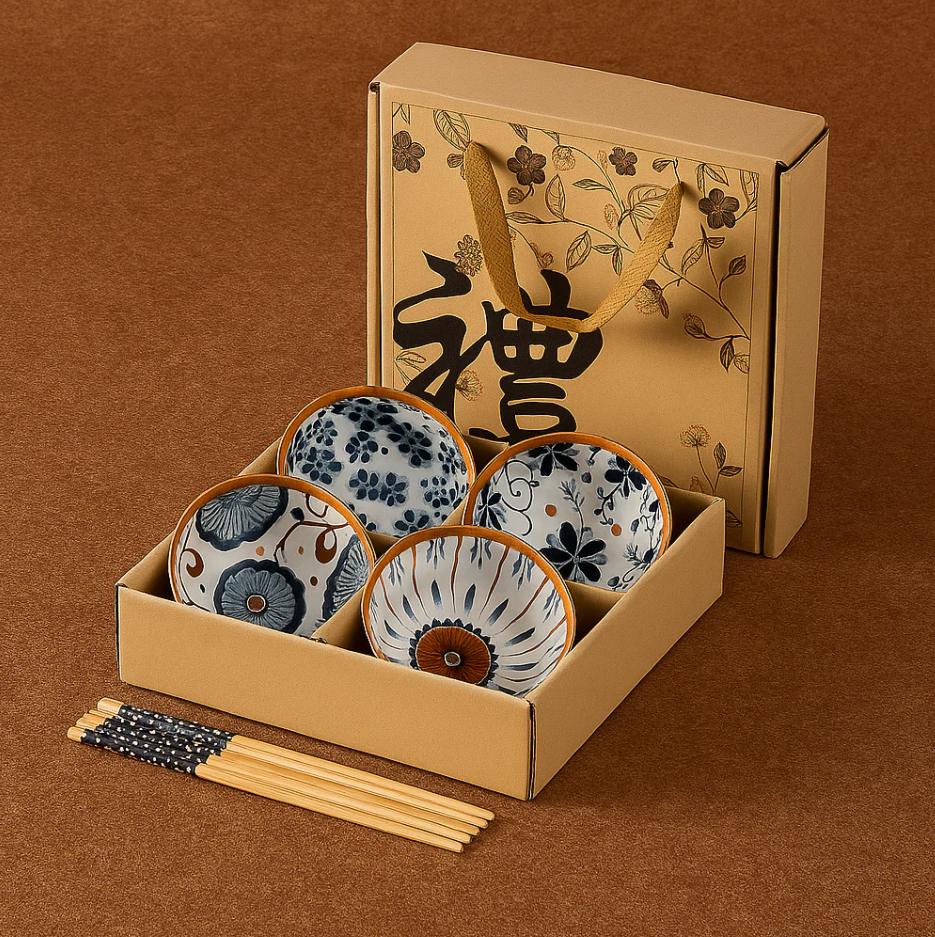 Kyoto Flora Ceramic Bowls Set with Chopsticks - All-In-One Store Pakistan